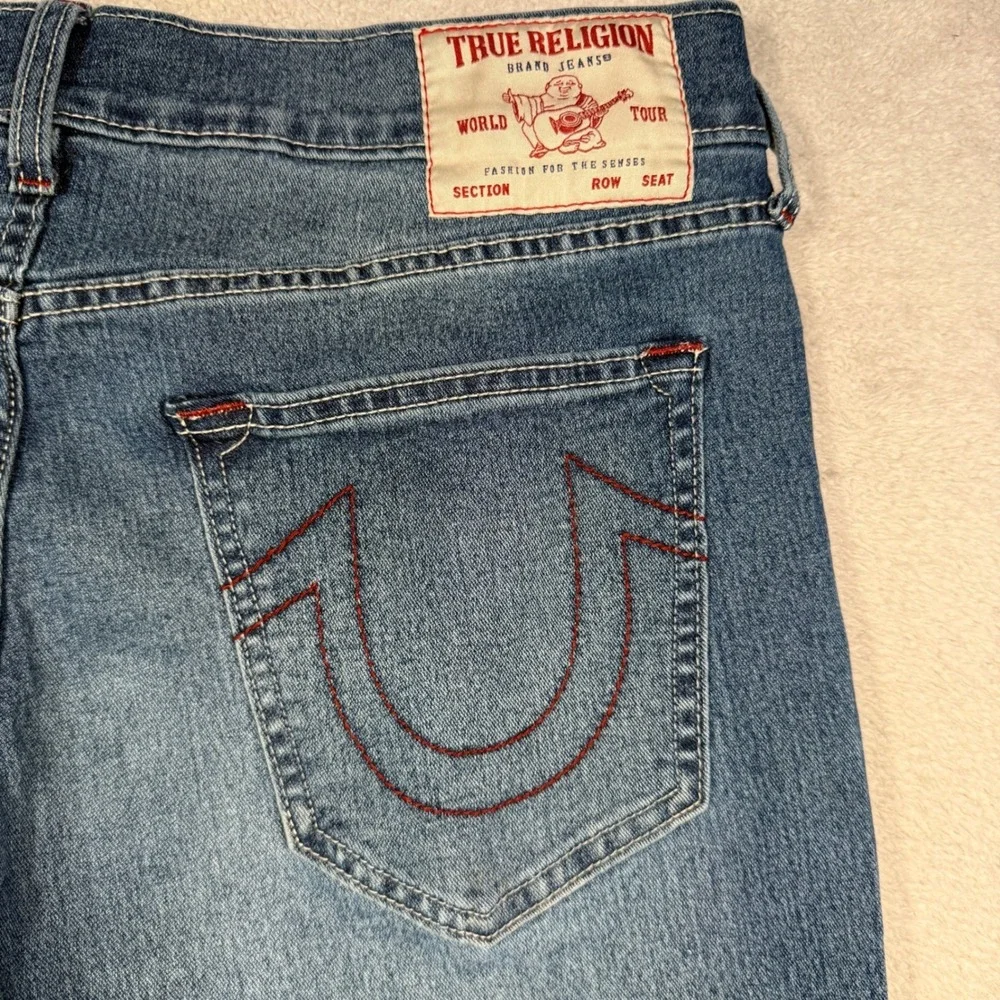 True Religion Ricky Relaxed Straight Jeans‎ Mens 36x33 Blue Denim Stretch